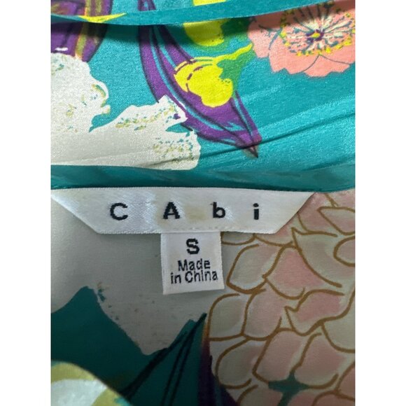 Cabi Floral Print Boho Tunic Top Button Placket 3/4 Sleeves With Tie Waist Sz S - Picture 7 of 10